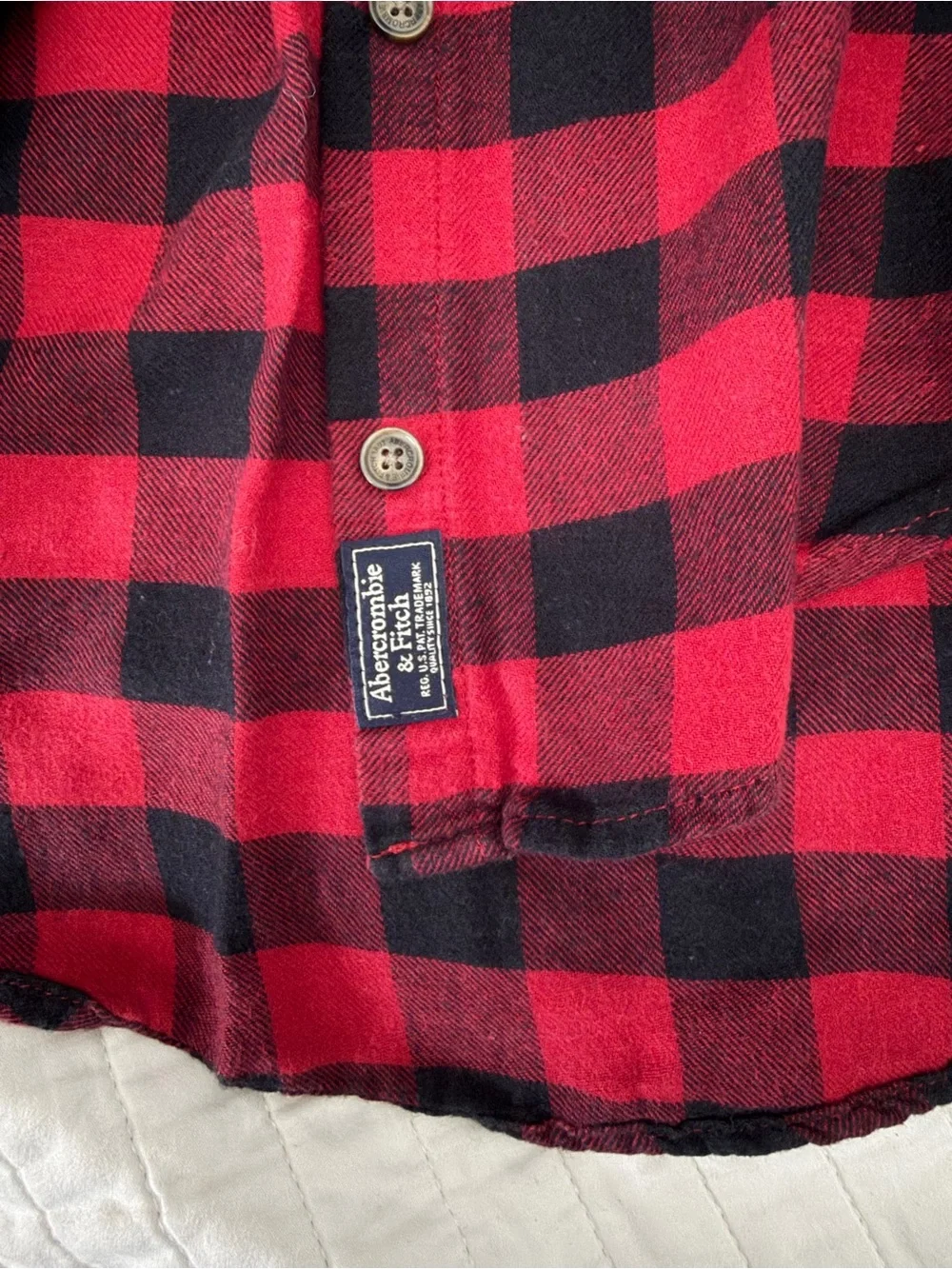 Abercrombie & Fitch Red and Black Buffalo Plaid Button-Down Top